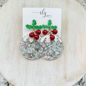 Silver Confetti Glitter Acrylic Boutique Earrings Lightweight Christmas Holiday